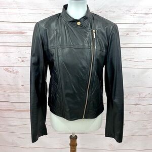 Michael Kors Authentic Lambskin Leather Asymmetrical Zip Moto Bomber Jacket